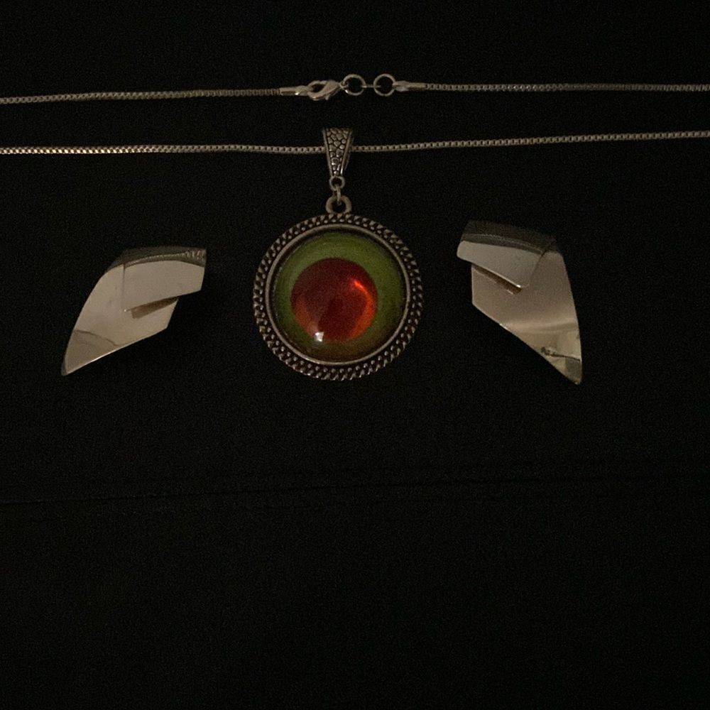 Jewelry Gift Set Vintage Moon Pendant Sterling Chain Sterling Earrings